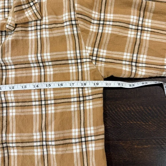 LOFT Plaid Flannel Button Down Shirt Brown Tan Cozy Oversized S - Picture 6 of 8